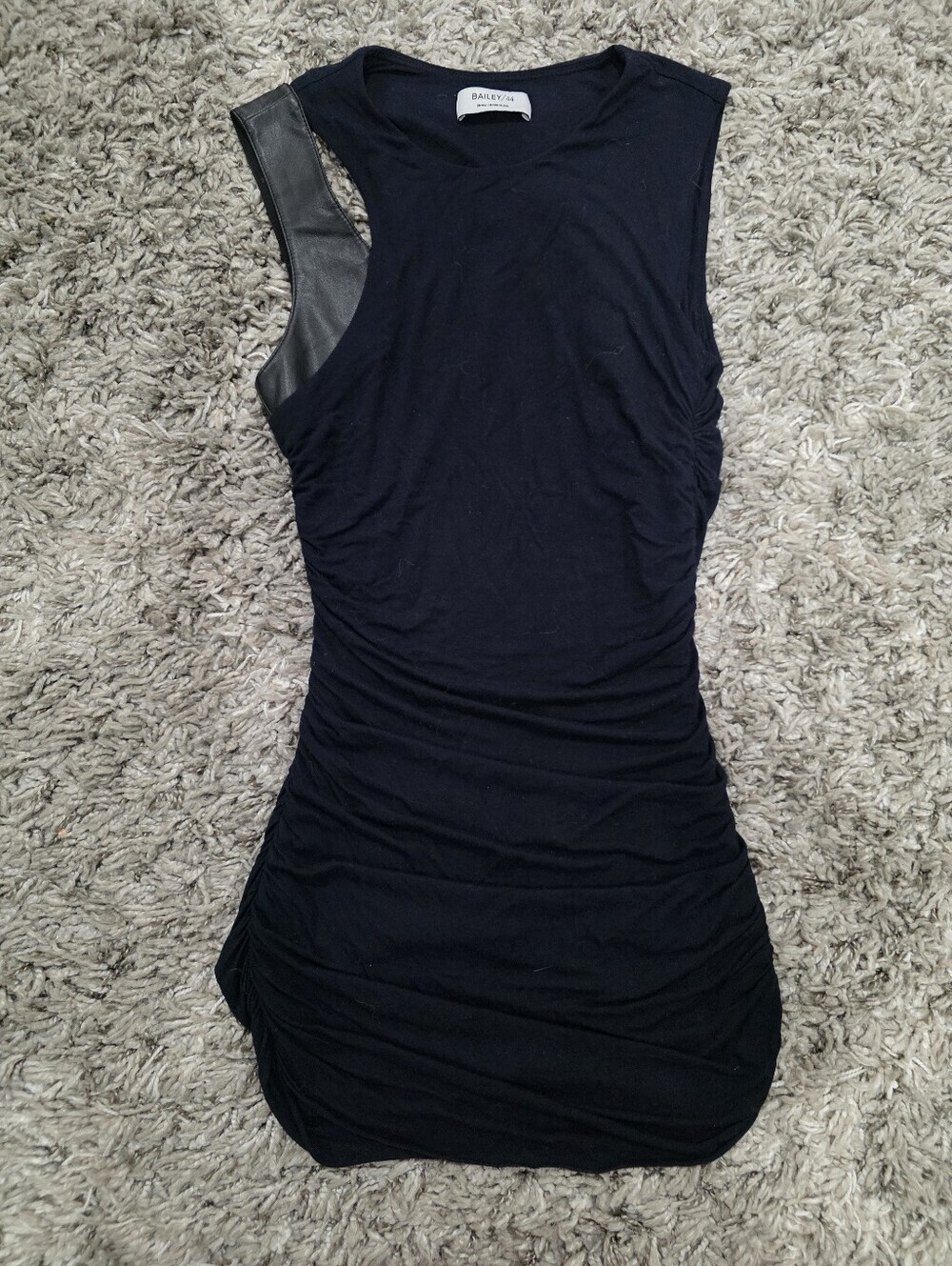 Bailey 44 Navy Blue Mini Dress Faux Leather Trim Shoulder Size Small